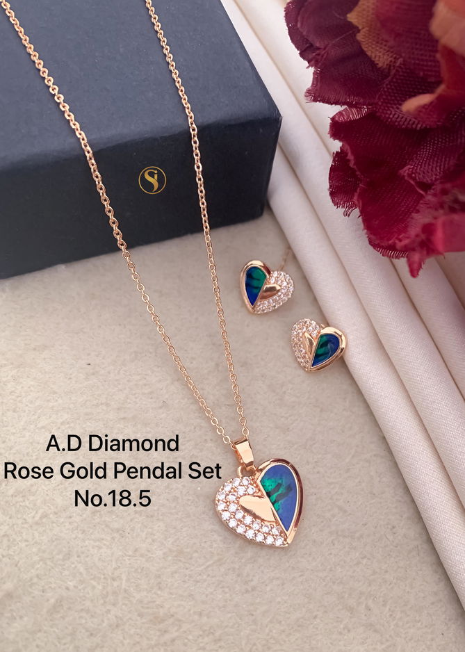 AD Diamond Designer Rose Gold Pendant Set 9 Wholesale Price In Surat
